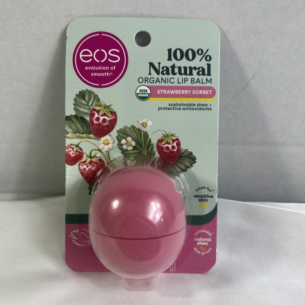 NEW  EOS Strawberry Sorbet" Organic Lip Balm Shea‎ Butter Protective Antioxidant